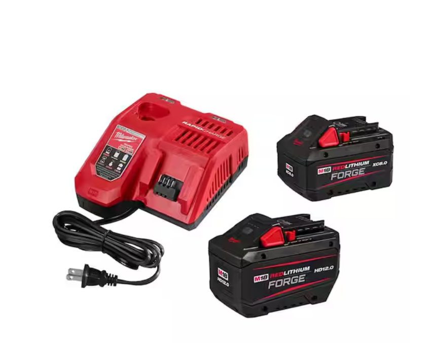 Milwaukee M18 REDLITHIUM FORGE XC 8.0 Ah Battery With FORGE 12.0 Ah Battery & Charger