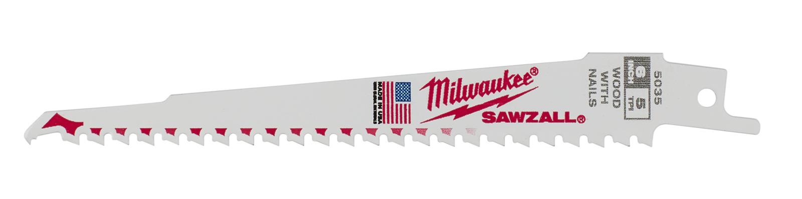 Milwaukee Sawzall Blades 6" 5 TPI Wood