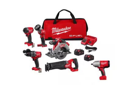 Milwaukee M18 FUEL 18V Brushless Combo Kit (5-Tool) With Two 5.0 Ah Batteries, Charger & 1/2" Impact Wrench